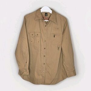 Lauren Dry Goods Shirt Women Large Tan Corduroy Snap Zip Fish Outdoor Cotton 2XL
